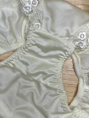 Bikini vintage pallido setoso poliestere mutandine bellissimo nylon rayon pizzo slip taglia 6/M - Foto 12 di 17