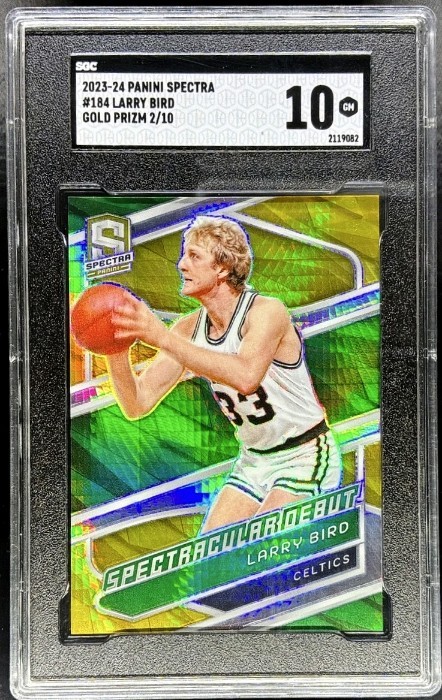 Panini Spectra 2023-24 Spectacular Debut Larry Bird #184 Gold Prizm /10 MVP