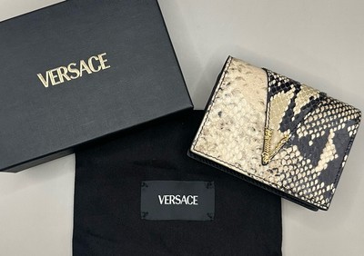 Versace Virtus Leather Bifold Snakeskin Pattern Wallet Authentic