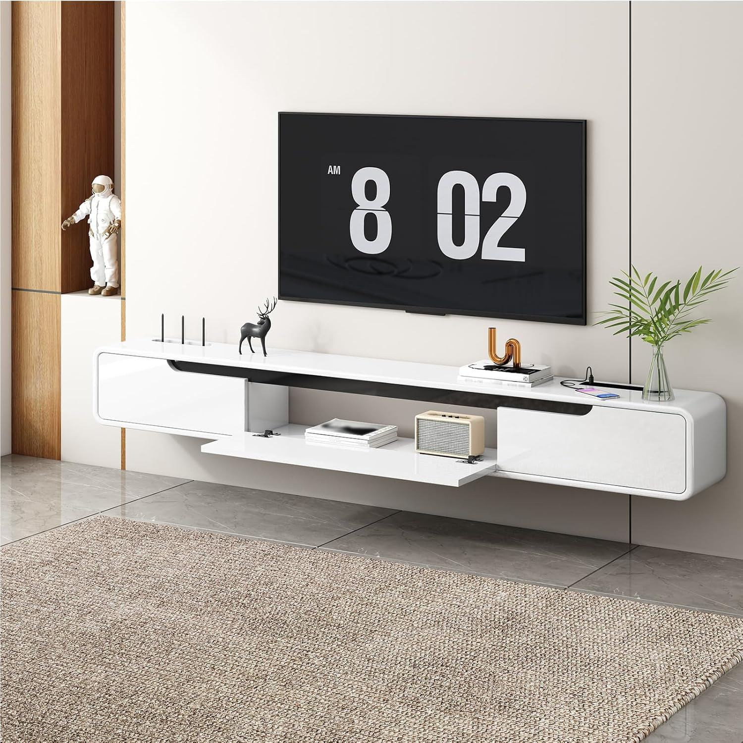 With Usb Ports - Wall Mounted White Cabinet