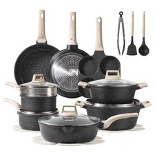 21pcs Pots and Pans Set Nonstick, Cookware Set Black Granite Induction Kitchen C