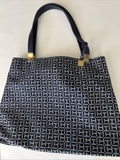 Tommy Hilfiger Monogram Logo Tote Bag Navy Blue 17" x 12" x 5" Double Handles