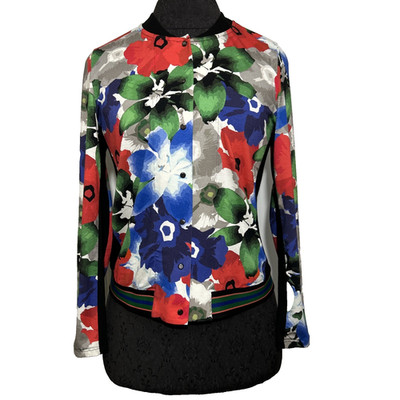Riani Cardigan Sweater Women 6 Multicolor Floral Snap Up Viscose Blend Stretch