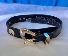 Vintage 1990 Black Leather Cowboy Belt Concho Accents Desert Silver Creek Wester