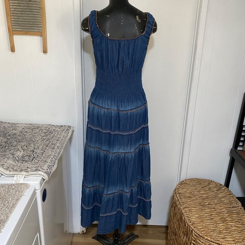 LAPIS Chambray Tiered Maxi Dress in Blue Size Large - Picture 5 of 7