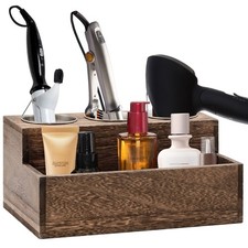 Wooden Hair Dryer Holder - Rustic Hair Tools Organizer with 3 Circular Holes ...