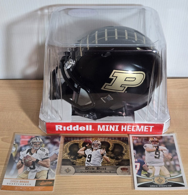 Purdue Boilermakers Riddell Speed Mini Helmet 2019 Black Alt + 3 Drew Brees Card