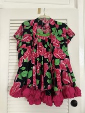 vintage Square Dance floral dress with pink rose print and ruffled pink mesh hem