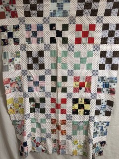 1930s Vintage Handmade Hand Stitched Feed Sack Nine Patch Quilt Top 40x55 #763