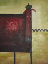 funky dog oil painting canvas modern contemporary cute kids room red original