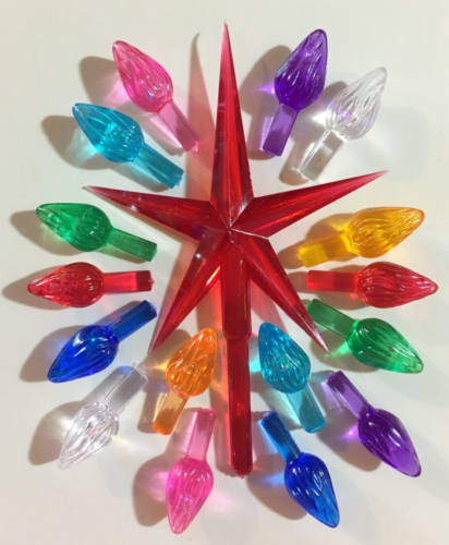 30 MEDIUM TWIST BULBS PEG Ceramic Christmas Tree Lights LARGE RED STAR - Picture 1 of 7