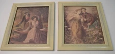 Pair  Vtg Framed Prints Victorian Man Woman Courting Romantic Couple 10" X 12"
