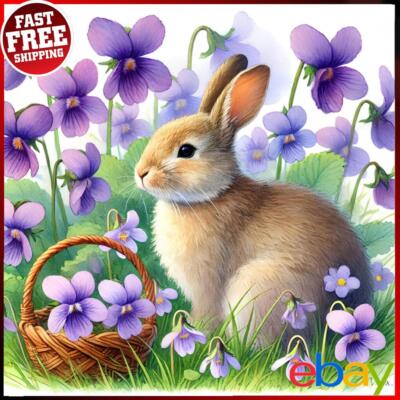 5D Zum Selbermachen Voll Rund Bohrer Diamond Painting Hase Blumen Dekor Kunst Handwerk 40x40cm