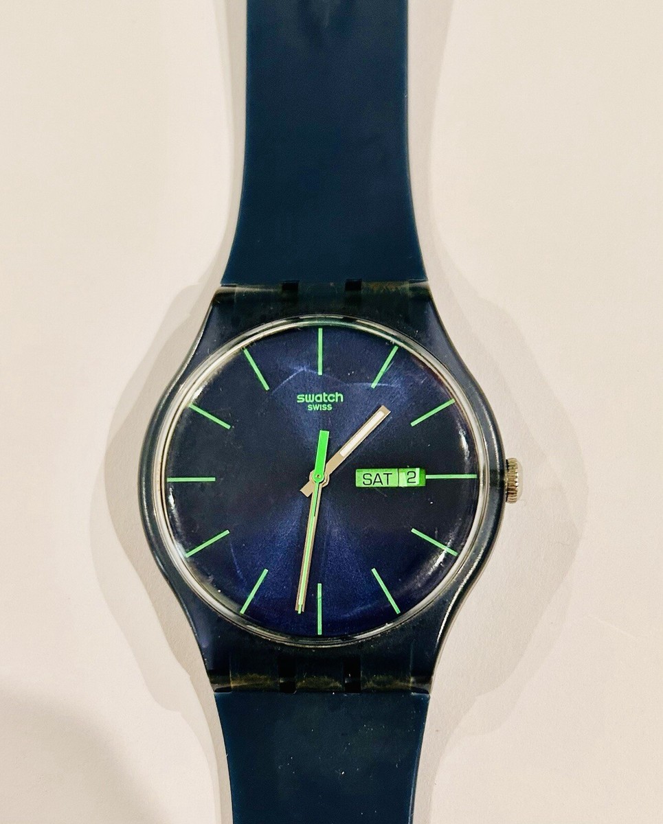 Swatch Neon Green Rebel Watch SR1130SW Silicone Band Blue | eBay