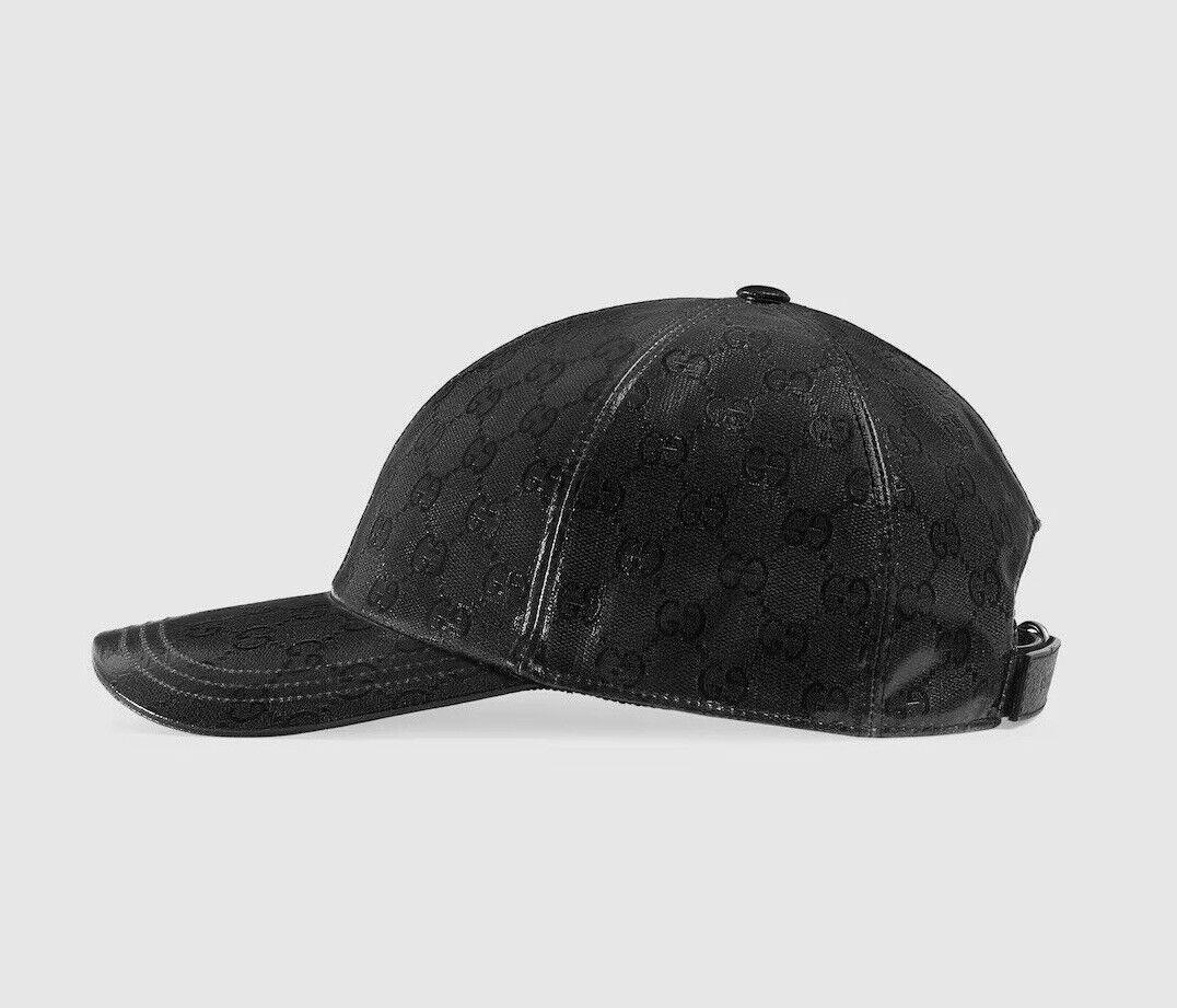 GUCCI グッチ キャップ Gucci Vintage GG Print Leather Baseball Cap Black Hat S (57