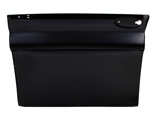 Black RH 64-66 Chevy C/K truck front door with matching leather side panels and small white gas cap opening.