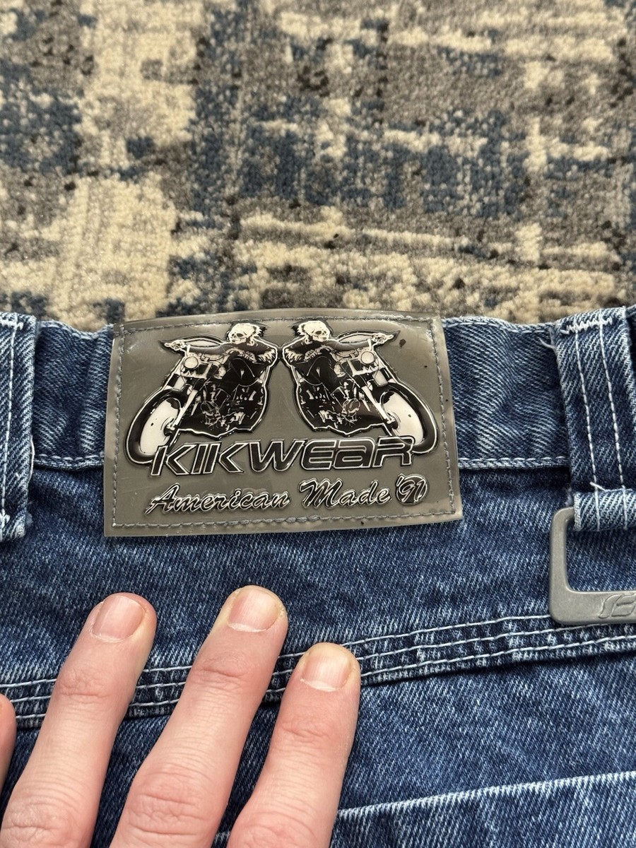 パンツ 90s Kikwear rave jeans Made in USA Vintage 90s Kikwear Wide Leg Rave Skater Jeans 36x31 Made in