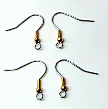 Stainless Steel Ear Wires  French Hooks with GOLD Ball  Coil  3mm end Loop
