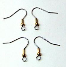 Stainless Steel Ear Wires ~ French Hooks with GOLD Ball + Coil ~ 3mm end Loop