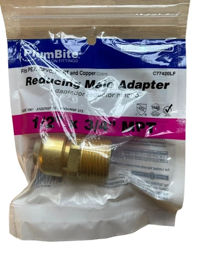 Reducing Male Adapter 1/2" x 3/4" MPT - Plumbite C77420LF - Picture 1 of 4
