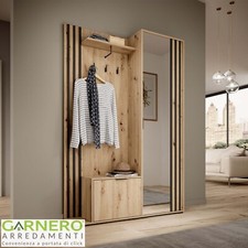 Mobile ingresso moderno 3 ripiani 3 appendiabiti 132x192cm quercia nero MILLER