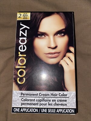 1x Coloreazy Permanent Cream Hair Color One Application #2 Dark Brown New