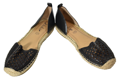 Women's Biala Black Leather Flat Slip-On Espadrille Sandal Size US 8 NWT - Picture 2 of 9