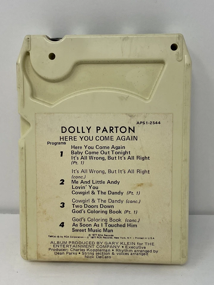 Dolly Parton Here You Come Again Country 8 Track Tape Vintage White 1977 RCA Foto 2 de 3
