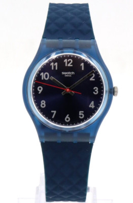 New Swiss Swatch ESSENTIALS BLUENEL Textured Silicone Navy Watch 34mm GN271 $75