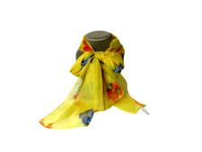 VTG Scarf Long Rectangle Made in Italy Hair Tie Polyester Yellow Floral 63"x15"