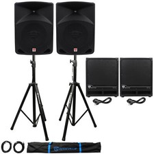  2 Rockville RPG10 10" Powered 600W DJ PA Speakers 2 Subs Stands Cables Bag