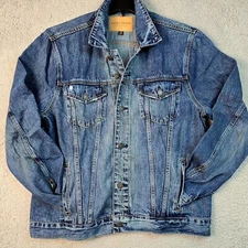 LUCKY BRAND Mens Jacket LARGE BLUE Trucker OUTDOOR BIKER Denim HIPPIE ADULT NWT