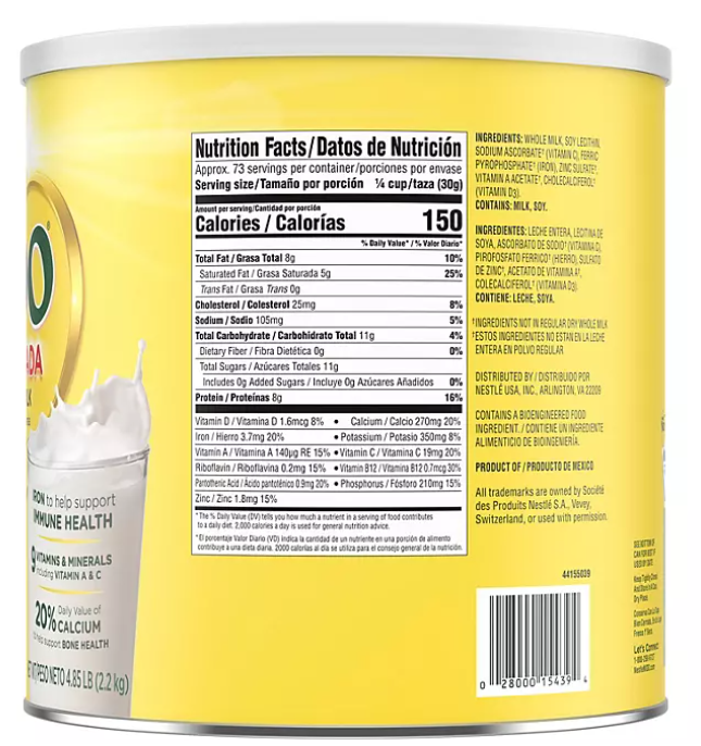 Nestle NIDO Fortificada Dry Whole Milk (2.2kg) - Palacio de los detalles