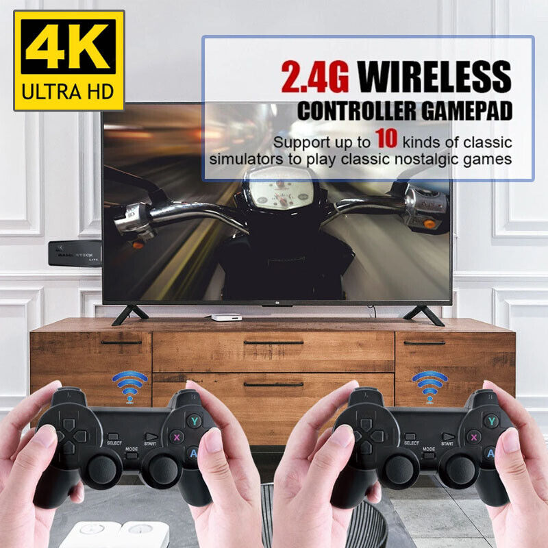 HDMI 4K TV Game Stick Console Built-in 64GB 20000+Retro Games+2 Wireless  Gamepad