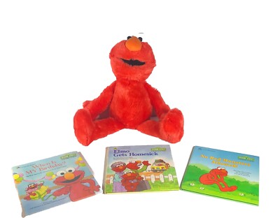 Sesame Street Elmo Plush  Collectible 19  Toy & Three Elmo Sesame Street Books