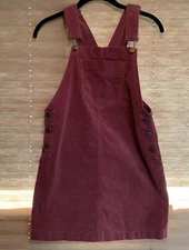 Women’s Forever 21 Mauve Pink Corduroy Mini Skirt Overall Jumper Dress Pockets S