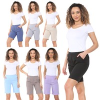 LADIES SHORTS HALF ELASTICATED WAIST WOMENS SUMMER SPORTS CASUAL BOTTOMS PANTS