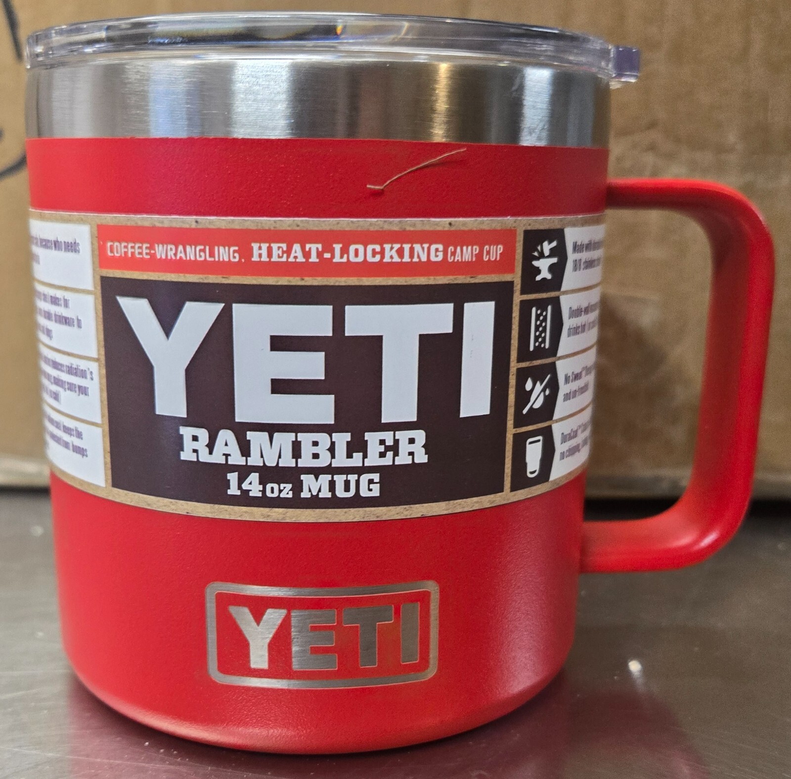 Taza aislada al vacío de acero inoxidable YETI Rambler apilable 14 oz roja #108