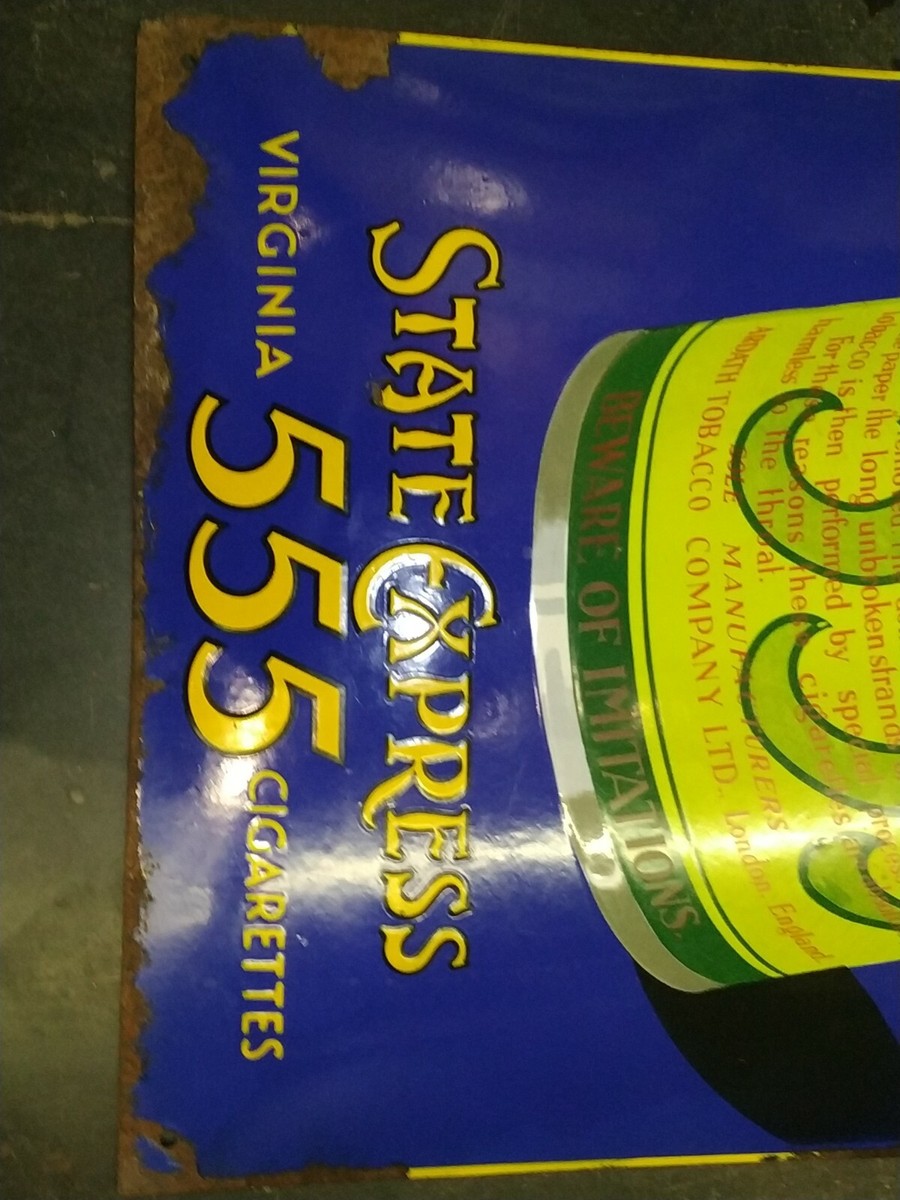 555 STATE EXPRESS VIRGINIA CIGARETTES VINTAGE PORCELAIN ENAMEL