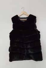 Qvc Frank Usher Faux Fur Ribbed Satin Lined Gilet Pockets Black In Medium New.