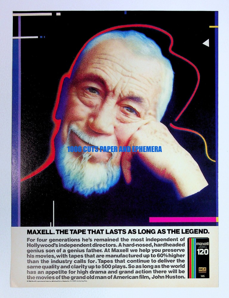 Maxell 120 VHS Video Cassette Tape 1987 John Huston Print Magazine Ad Poster