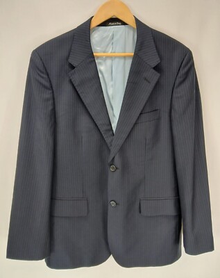 Rudy Valentino Super 120'S Italian Blazer Sport Coat Black Blue Wool Striped 40R