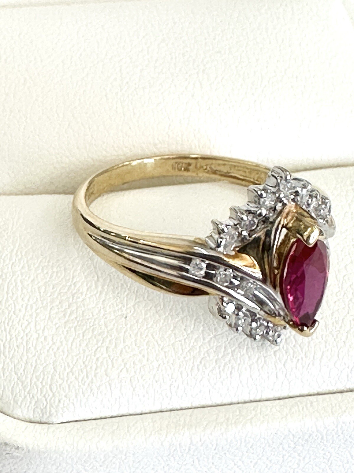 Bright Marquise Lab Created Ruby Ring Genuine Dia… - image 8