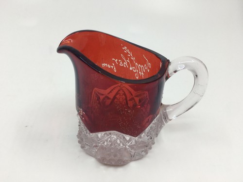 Ruby Red Flash Glass Souvenir Pitcher To Mother from Perry Dec. 25 1903 Leaf - Picture 6 of 8