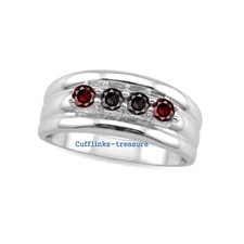 Natural Garnet  Smoky Quartz Gemstones with 925 sterling Silver Band Ring 83R
