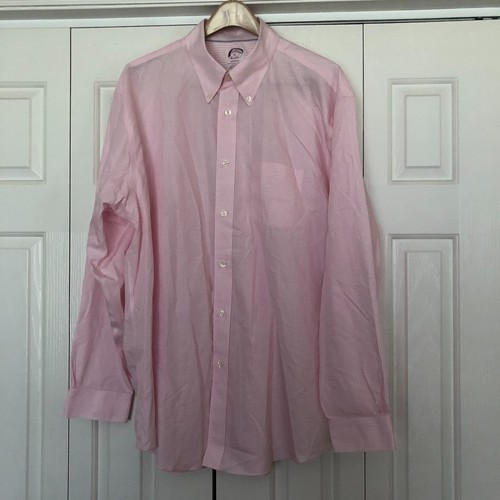 Brooks Brothers Madison XL cotton pink white checks new non iron button down - 第 1/4 張圖片