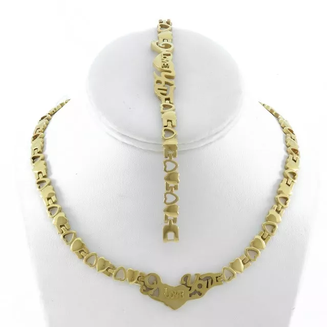 I LOVE YOU HUGS AND KISSES NECKLACE WOMENS 14K GOLD XOXO 18