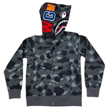 BAPE Color Camo Shark WGM Hoodie Sweatshirt Black | A Bathing Ape