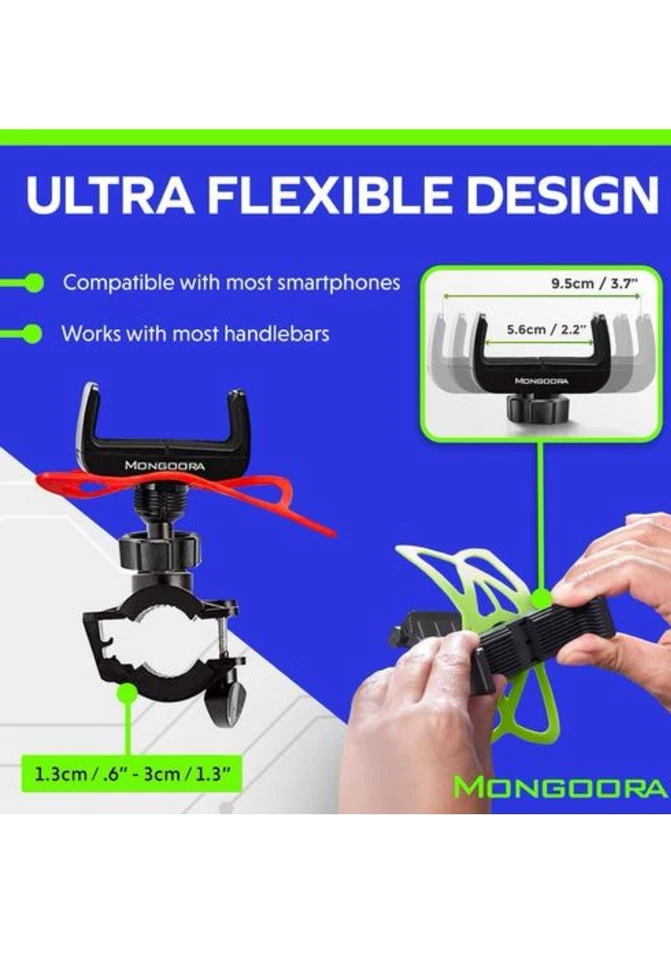 Mongoora Bike & Motorcycle Phone Mount w/ 3 Bands (Black, Red, Green) Cell Phone - Image 4 of 4