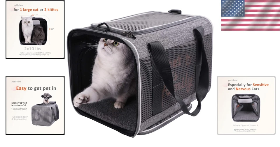 Lightweight Large Cat Carrier with Zippered Privacy Flaps for Easy Travel - Image 2 of 4